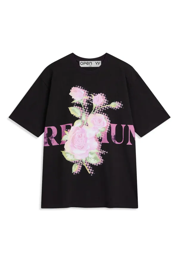 PREMIUM ROSE TEE, BLACK