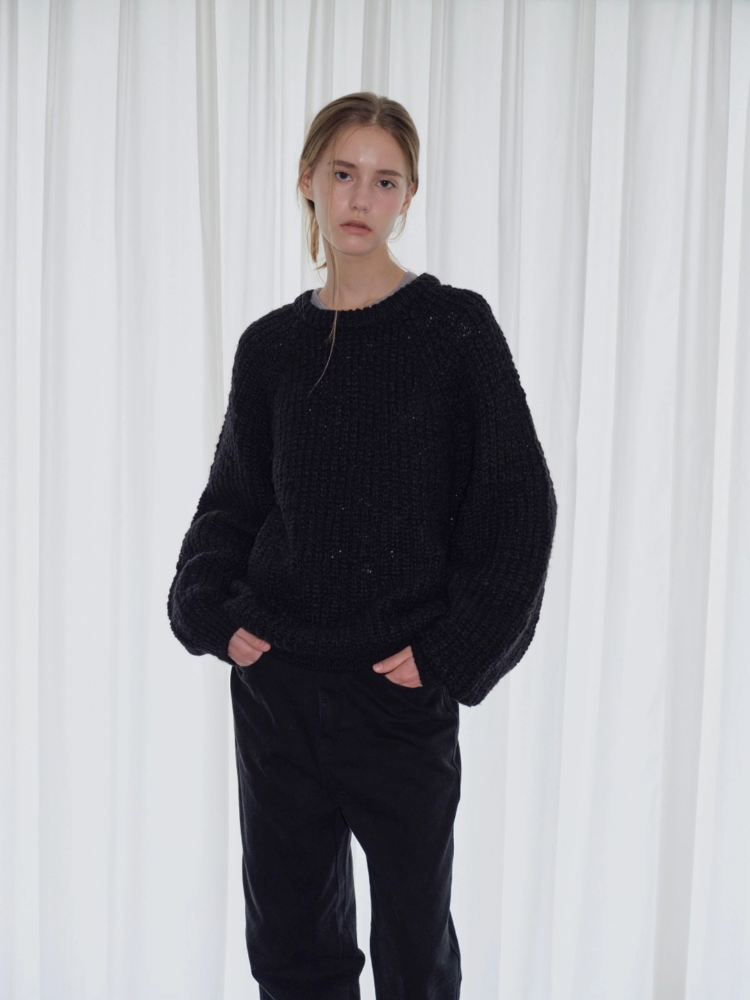 더릴 Popcorn Round Knit_Black 상품 이미지 1