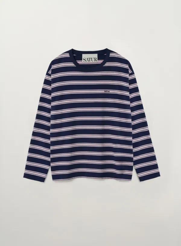Font Embroidery Stripe Long Sleeve - Pink