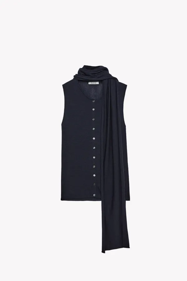 Bilo Button Sleeveless Muffler Set (Navy)
