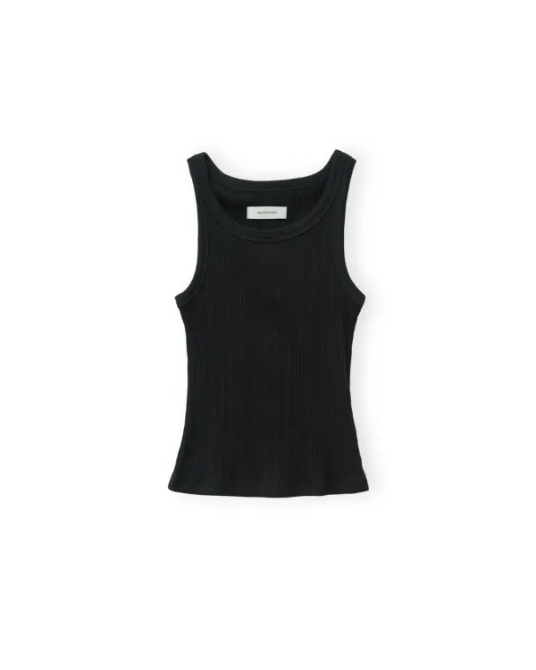 W Ribbed Sleeveless Top, Black