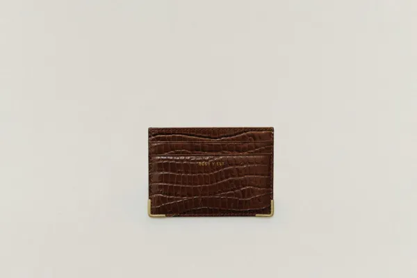 PORTE CARTES ANGLES CROCO BROWN