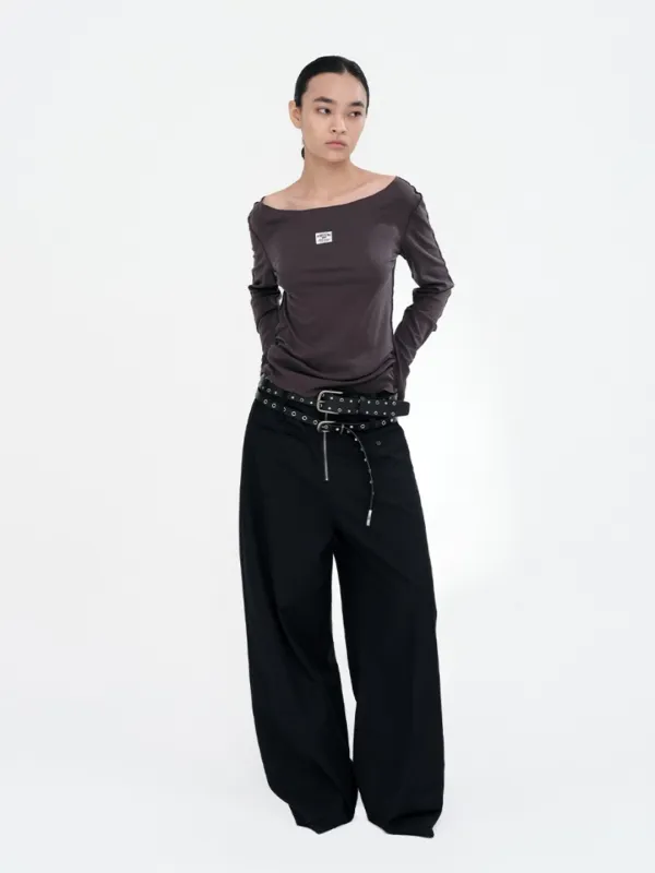Zipper Wide Trousers [Deep Navy]