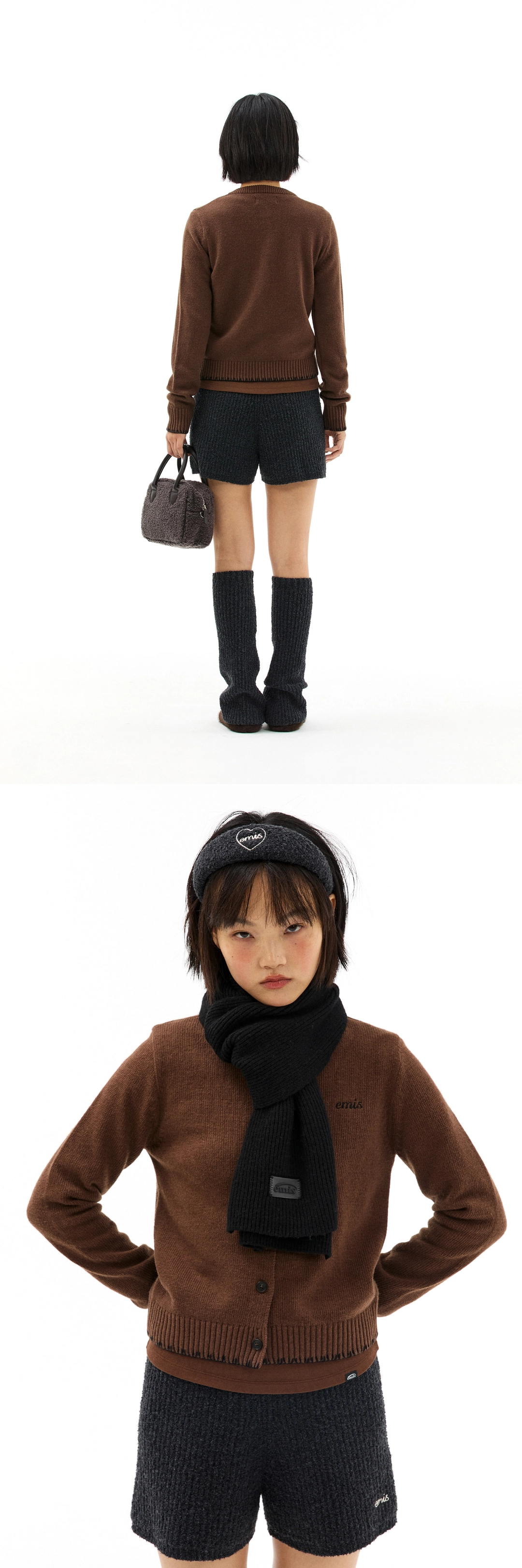 이미스 (W) BLANKET STITCH CARDIGAN-BROWN 상품 이미지 3