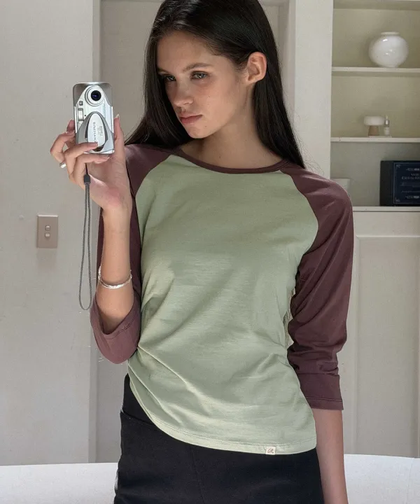 [7부/오버핏] Vintage Essential Raglan Tee-Olive