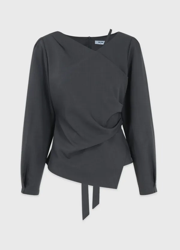  [44-120]  Freya Unbalance Strap Blouse-long.ver  프레애 언발란스 스트랩 블라우스-long.ver (가을-데이트룩-하객룩-오피스룩-격식룩-출근룩-데일리룩-페미닌-클래식-언발란스-체형커버-자체제작) 