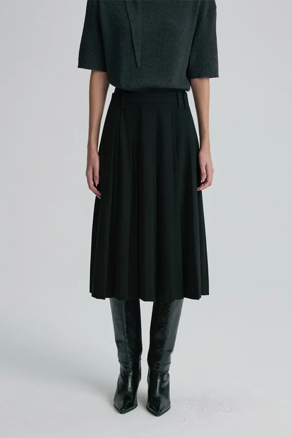 WOOL-SILK BLEND PLEATED SKIRT