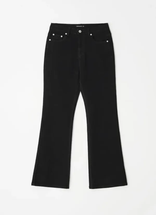 BACK HEART STITCH POCKET BOOTSCUT DENIM SPAN PANTS BLACK