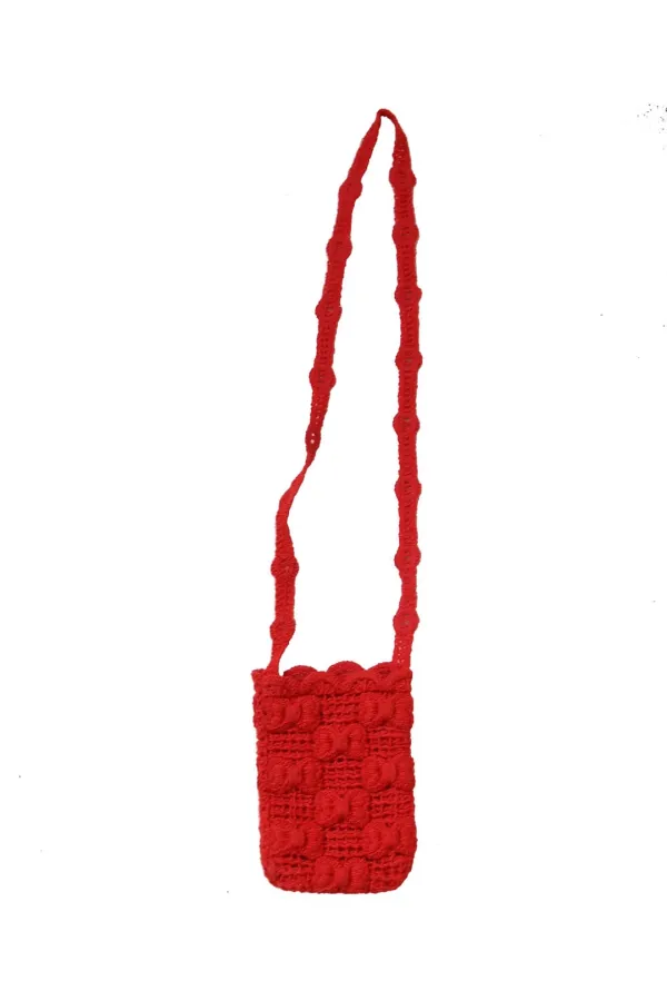 RIBBON KNIT MINI CROSS BAG RED