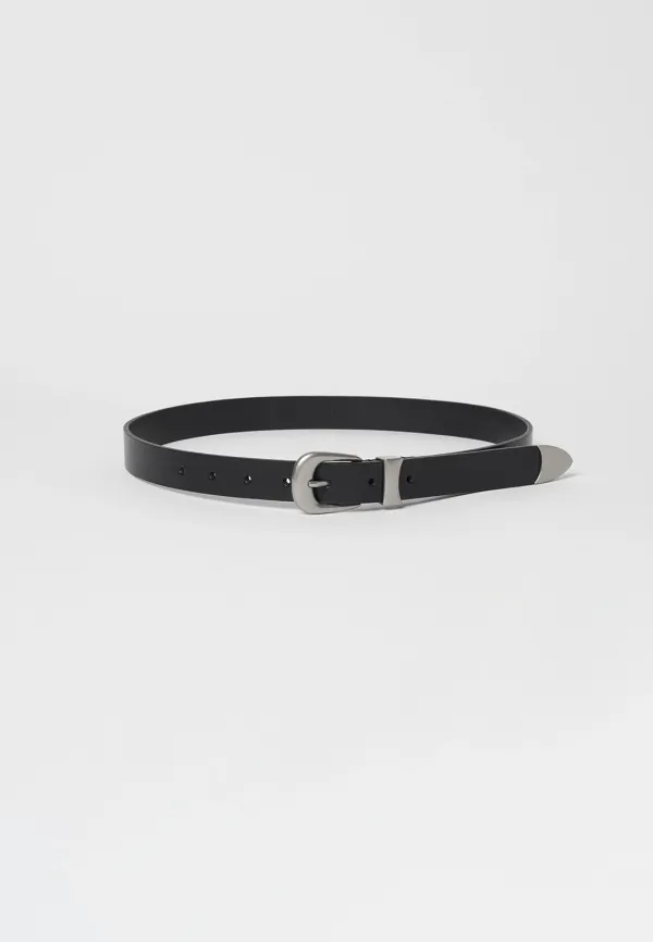 25MM WESTERN ITALIAN LEATHER BELT - BLACK/SILVER