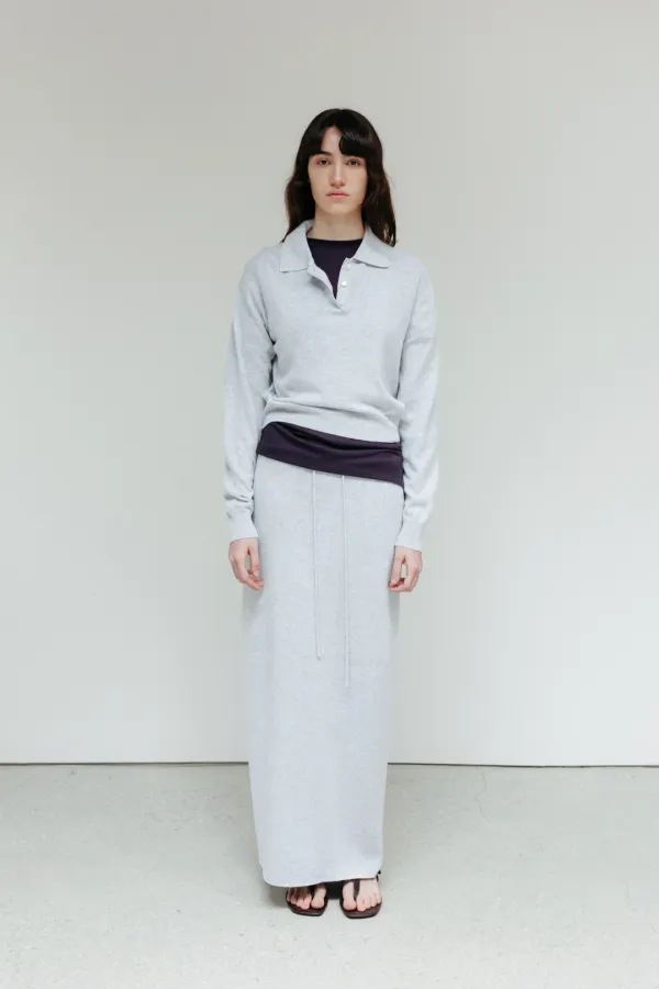 Plain Knit Long Skirt_Light Gray