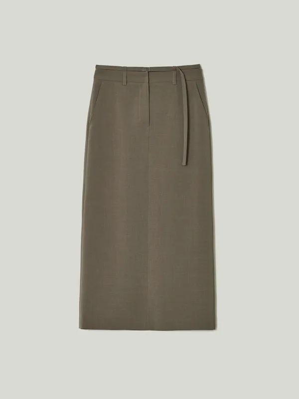 Belted Maxi Skirt Khaki