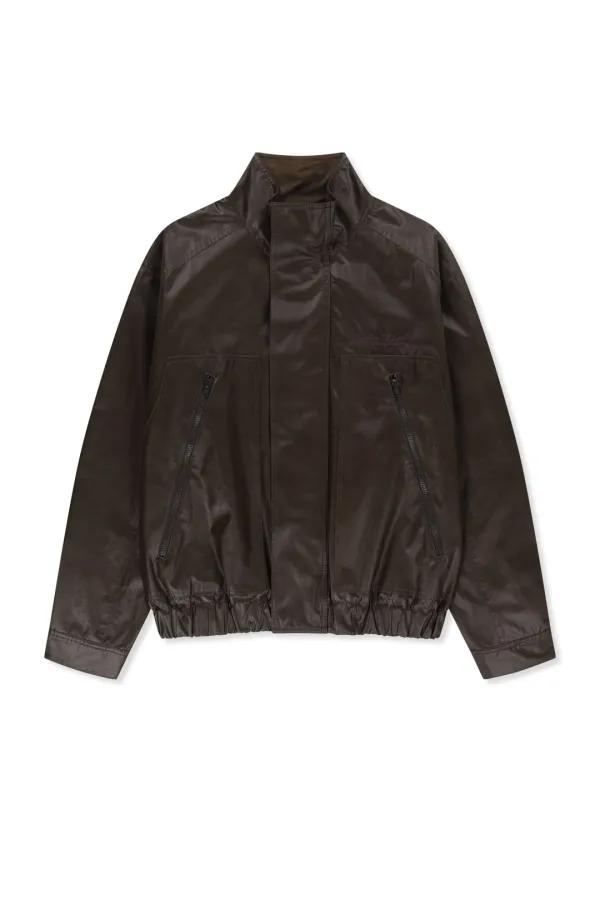 WAXED HIGH NECK JUMPER IN BROWN
