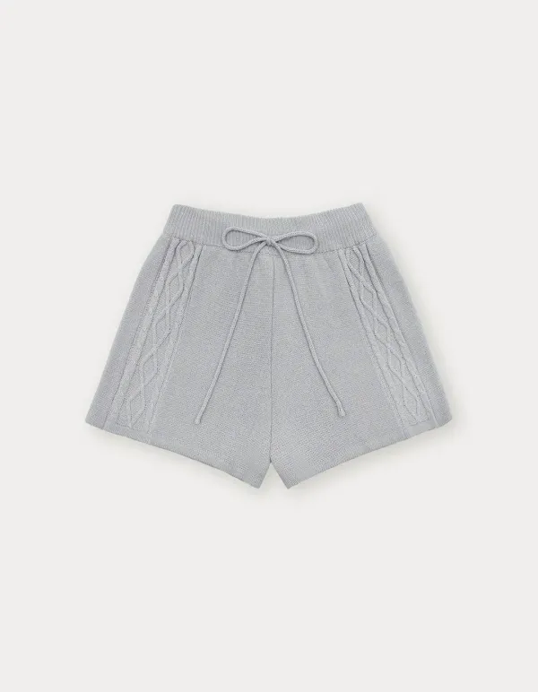 Cotton Cable Knit Pants - Light Grey