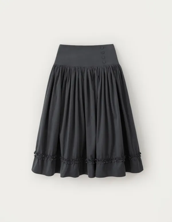 Button Shirring Long Skirt - Charcoal