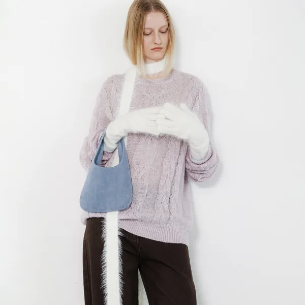 (T-7138)ALPCA BLEND SHEER LOOSE FIT CABLE KNIT