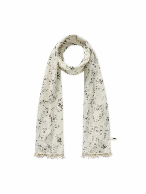 ✲2ND FERN TASSEL SCARF BLACK FLOWER