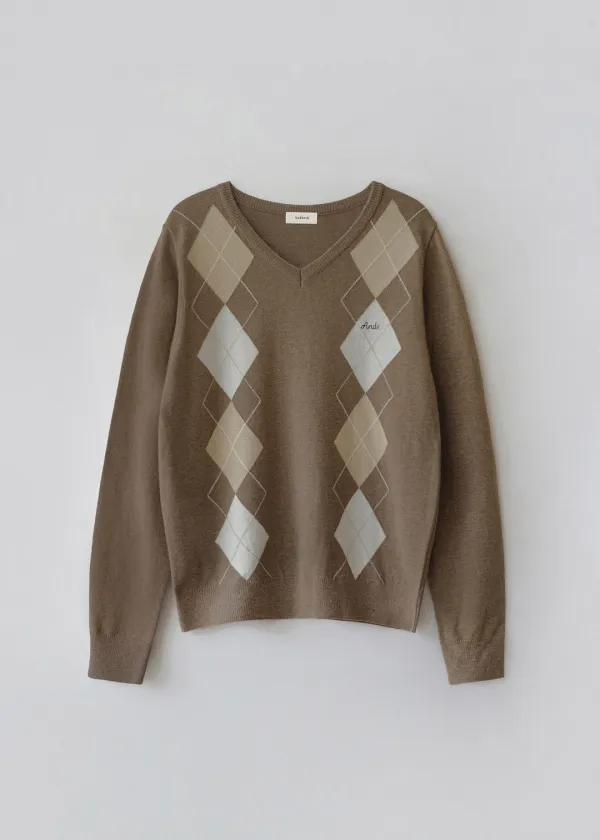 Eddy argyle v-neck knit (camel brown)