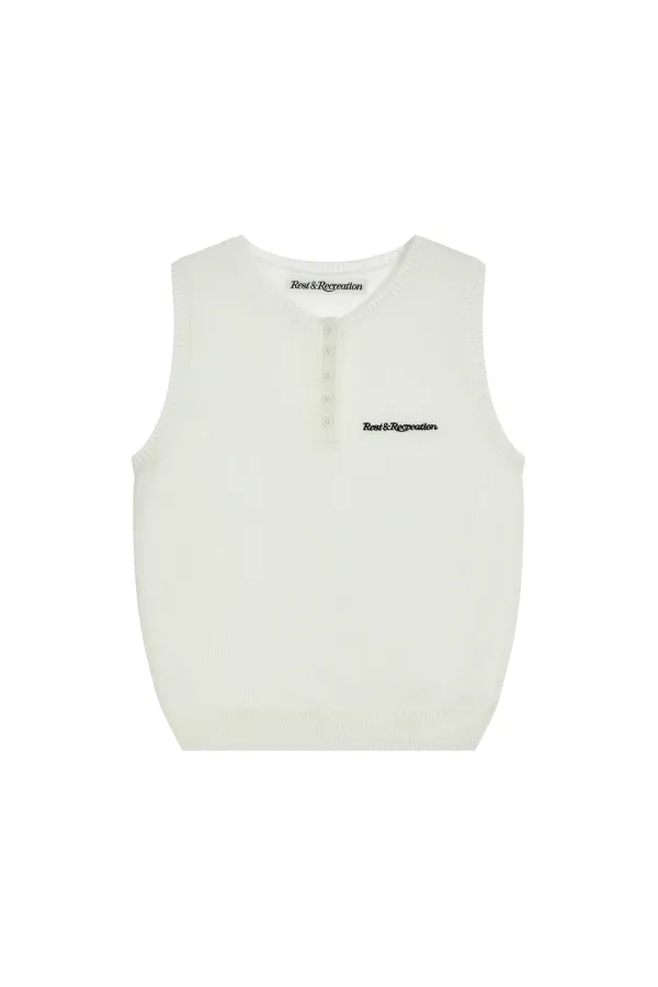 HALF BUTTON-UP KNIT VEST - IVORY
