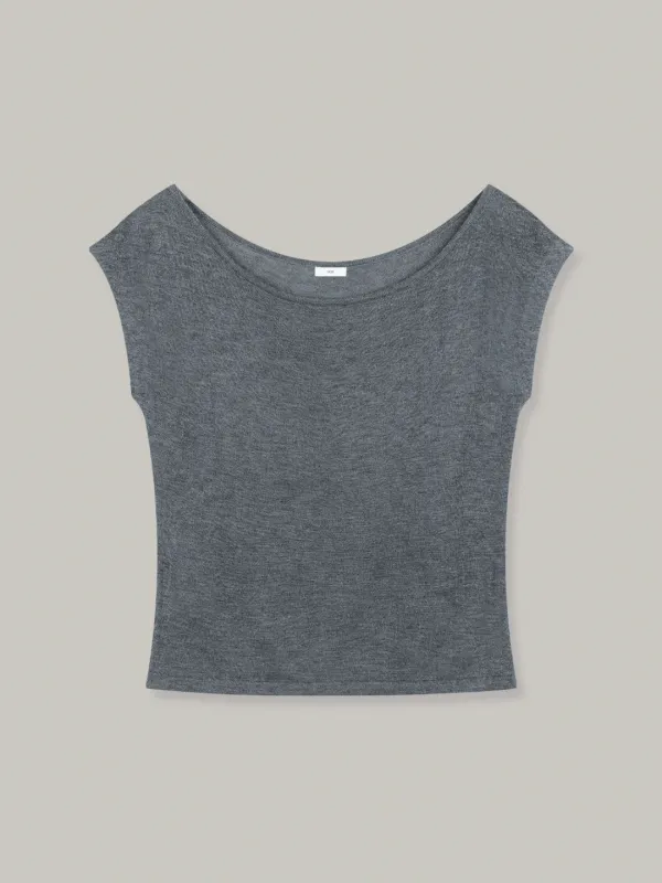 boat neck off-shoulder knit (gray)