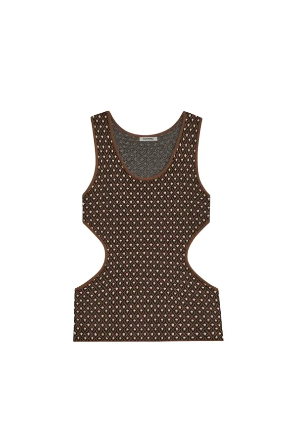 JACQUARD CUT OUT KNIT VEST [BROWN]