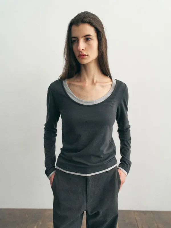 [2nd] Long Sleeve Double Layered Tee_Charcoal