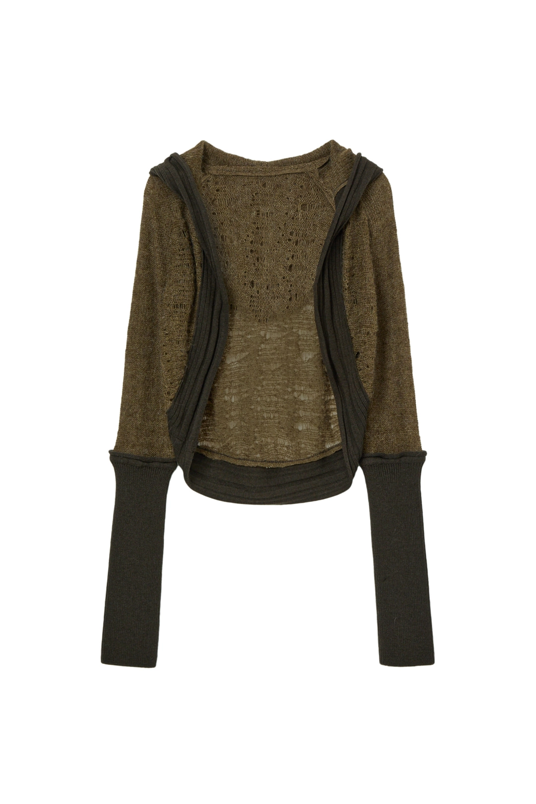 다이닛 DISTRESSED SLEEVE WARMER BOLERO KNIT IN KHAKI - DEINET 상품 이미지 2