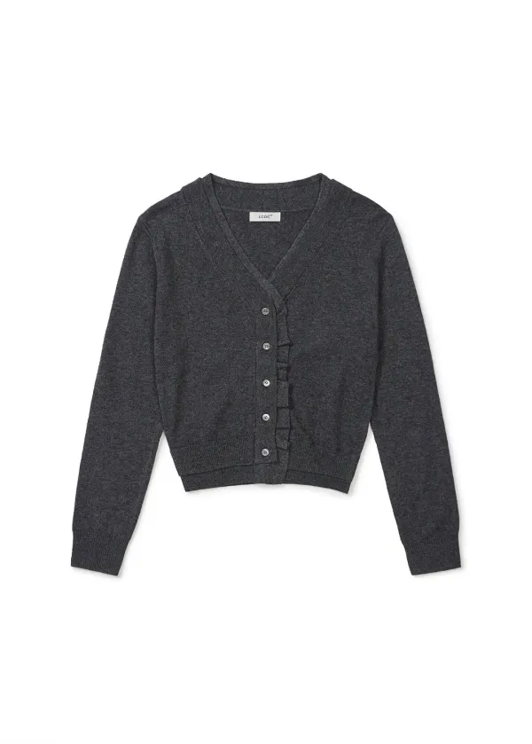 DOUBLE-LAYER WAVY CARDIGAN (CHARCOAL)