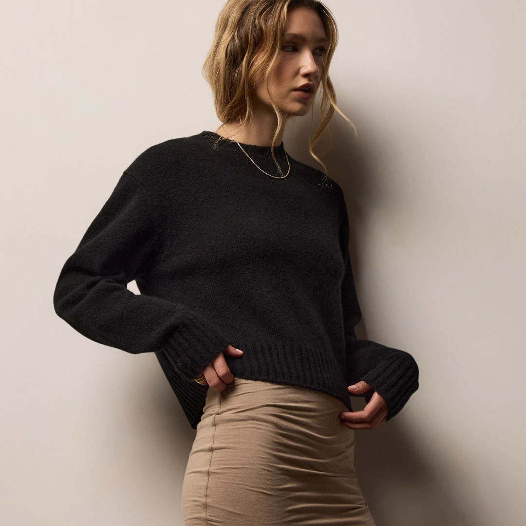 제임스펄스 Women's Lightweight Textured Cashmere Crew Gift Set - True Black/Beige Melange 상품 이미지 2