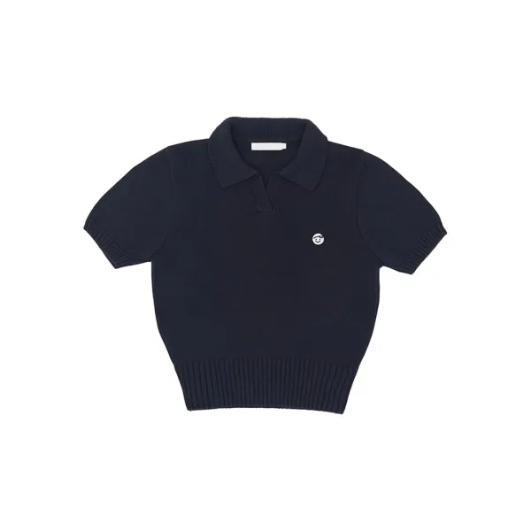 Smiley Patch Short Sleeve Knit Top (ocean navy)