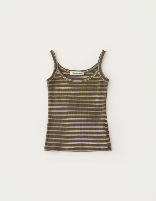 Stripe Side Button Sleeveless - Brown