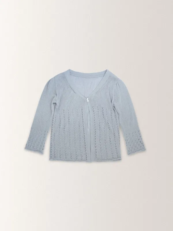 LINEN PUNCHING VINTAGE CARDIGAN [ PALE BLUE ]