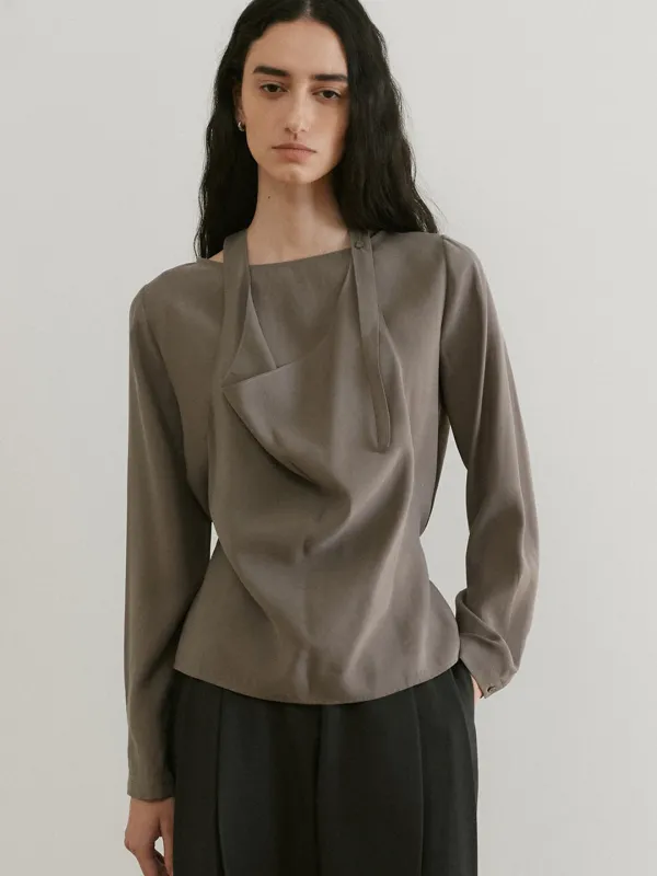 halter-neck layered blouse (grey) orc 6161
