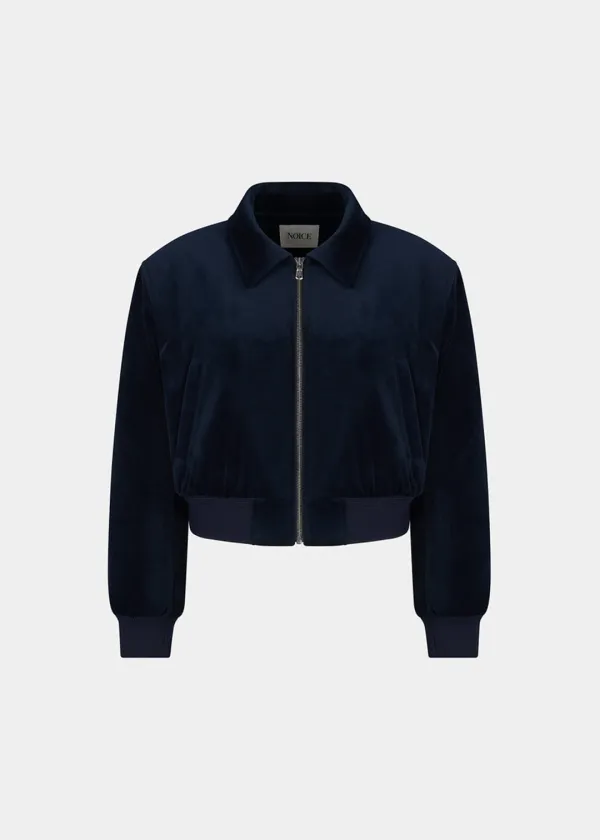 W COLLARED VELVET BOMBER - DARK NAVY