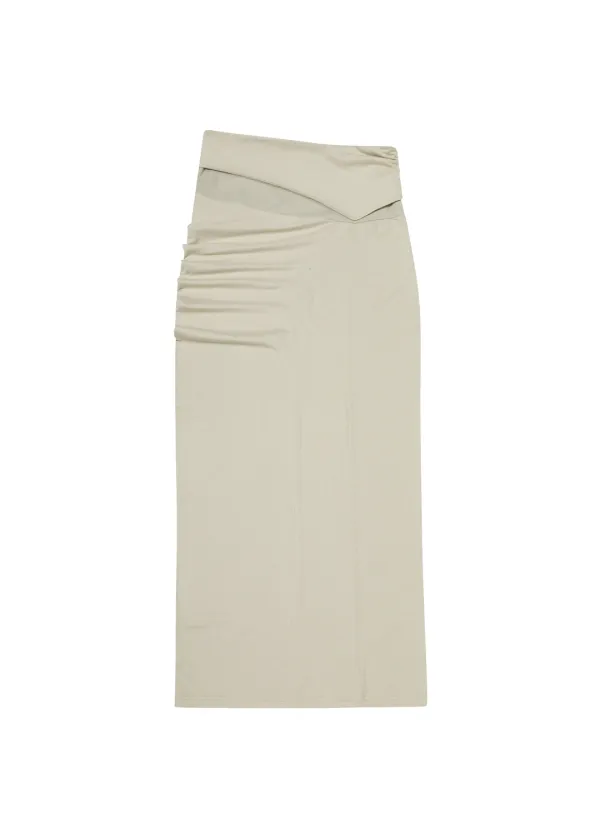 CURVED LINE DRAPE SKIRT, BEIGE