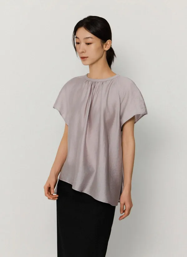 [2차 리오더] Muted shine neck-shirring blouse_lavender (5/29 이내 출고)