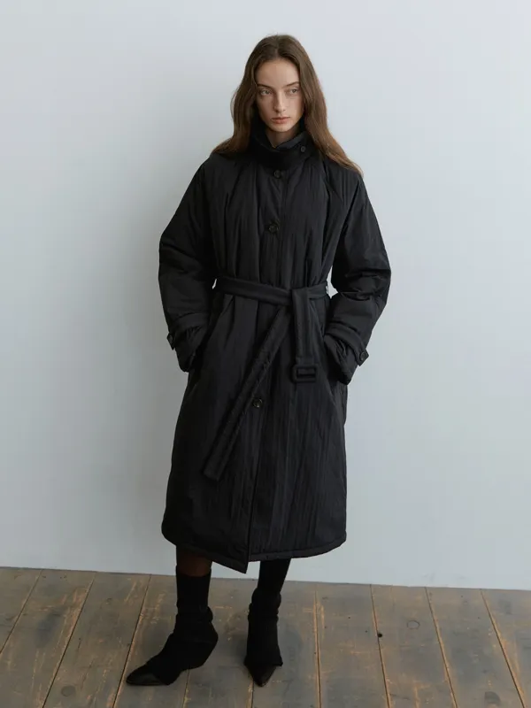 Belted Thinsulate long padded coat [KNFW08CT08]_Black