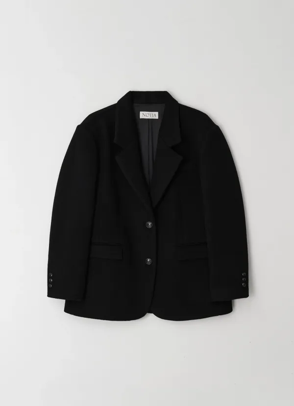CASHMERE OVER FIT SINGLE JACKET - BLACK