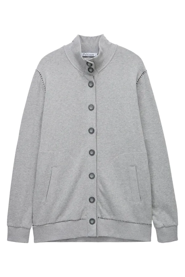 Stitch Button Long Cardigan_Grey