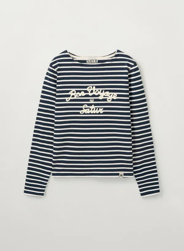(W) Bon Voyage Border Long Sleeve - Navy