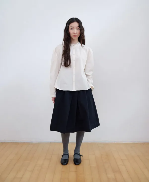 Cotton Tuck Pleated Banding Mid Skirt_NAVY