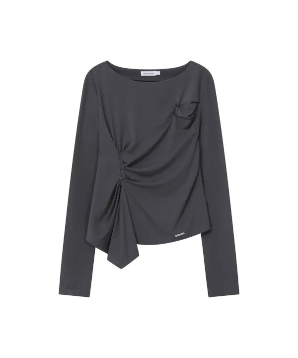 Asymmetric draped long sleeve CHARCOAL