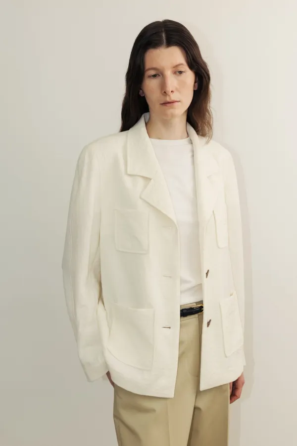 Single breast pleats jacket_ivory