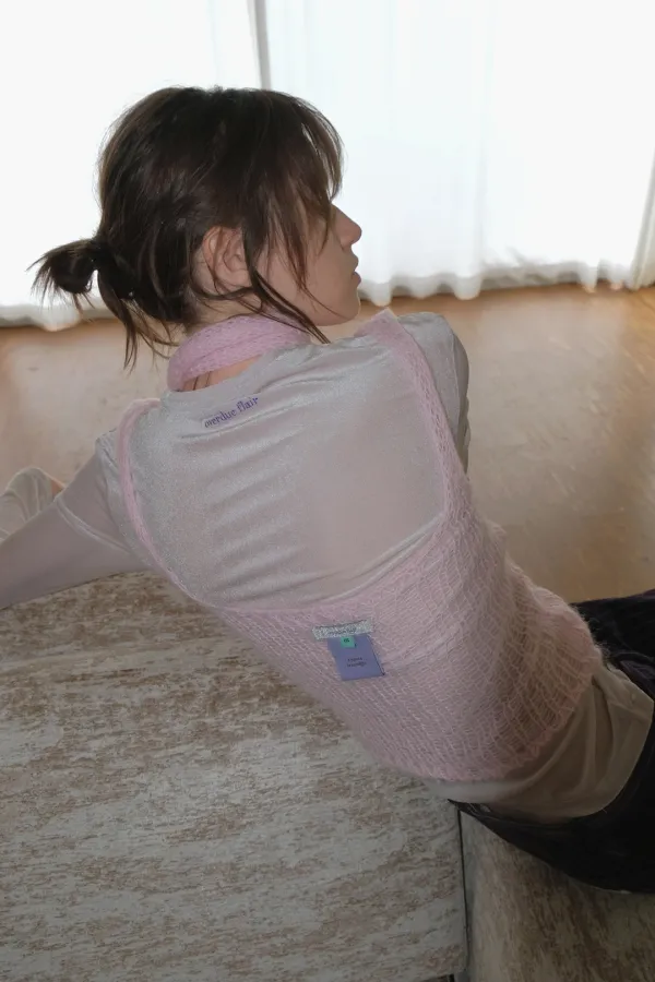 [EXCLUSIVE] HAIRY SHEER KNIT TOP WITH SCARF_ACID PINK