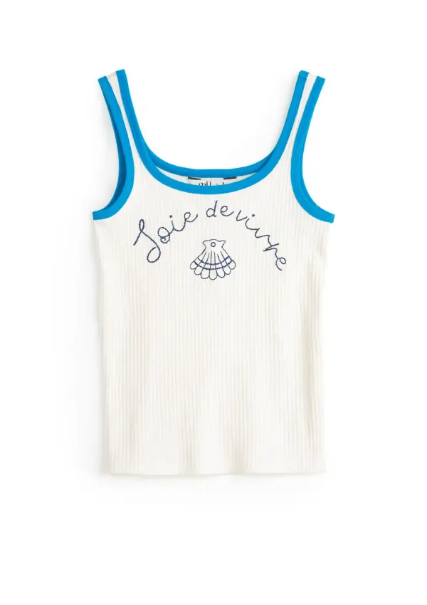 [5차 리오더] Mused Sea Shell Emb Tank Top - Cream/Blue
