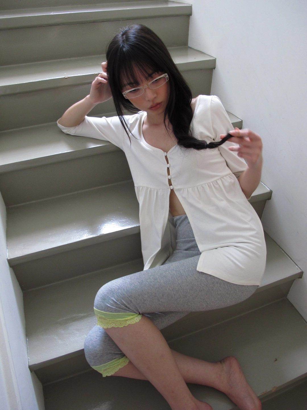 니히 Lace trim leggings (Melange gray) 상품 이미지 2