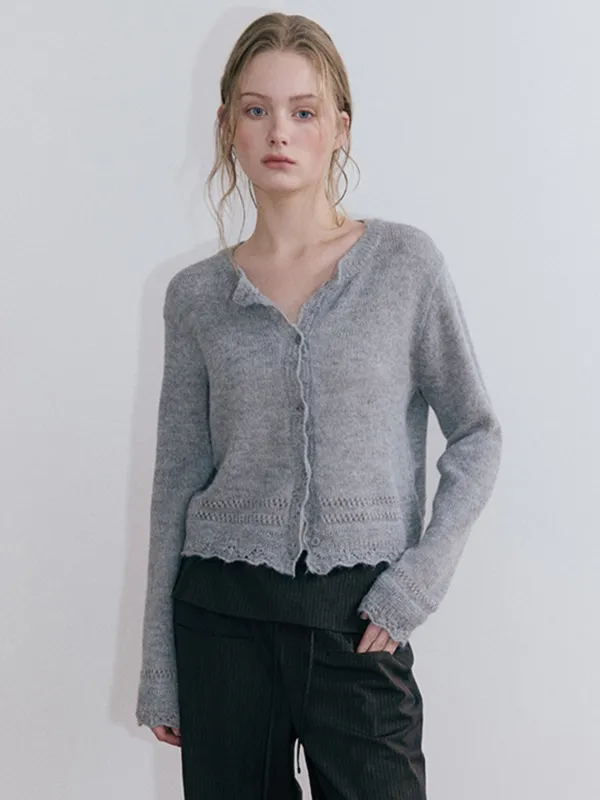 [9/17 예약배송] Alpaca Scallop Knit Cardigan, Melange Grey