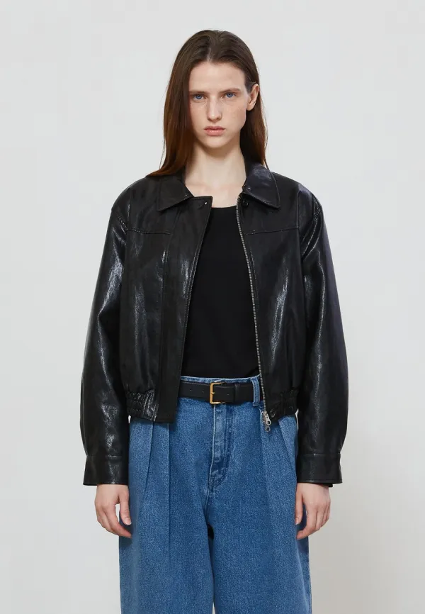VEGAN LEATHER BIKER BLOUSON - BLACK