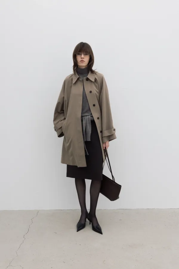 Cotton Half Trench Coat (Beige)