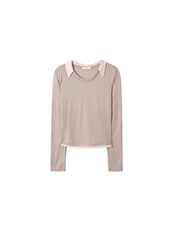Collar Jersey Top Beige